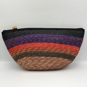 Vintage 90s Liz Claiborne Raffia Woven Clutch Bag Color Block Beachy Boho Summer